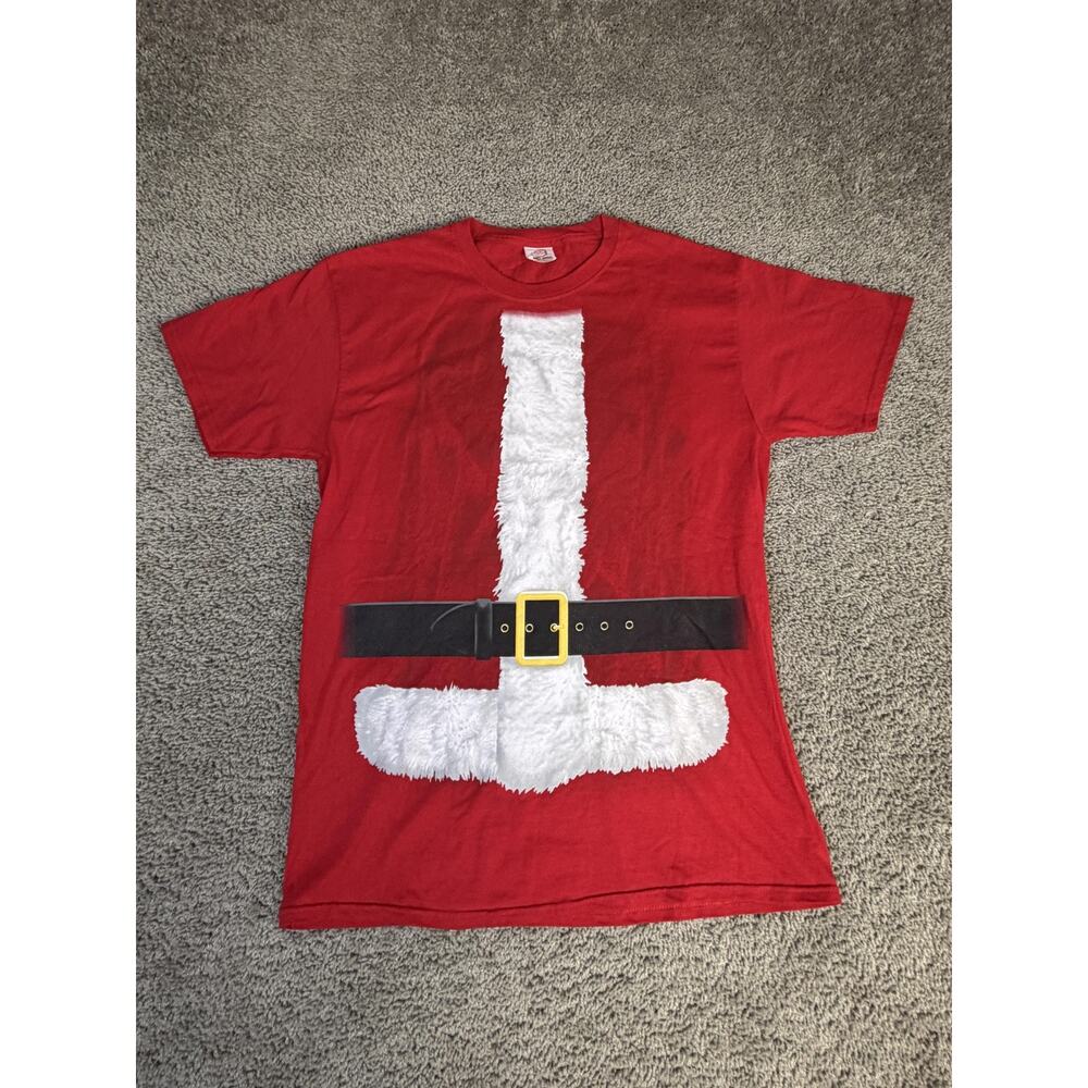 DEC.25th Shirt Mens M Red Santa Suit Christmas Belt Graphic Crew Neck Cotton